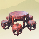 红木家具 老挝大红酸枝鼓台餐桌鼓凳七件套餐桌饭桌 交趾黄檀餐桌