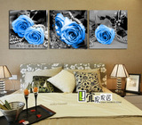 包邮宜家装饰无框画卧室墙壁上艺术挂画现代家居三联画 蓝色玫瑰