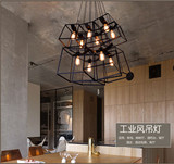 美式乡村复古吊灯工业创意单头铁艺服装店咖啡厅餐客厅四方框方形