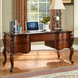 居美林美式书桌美式实木书桌仿古做旧办公桌 美式实木写字桌书台