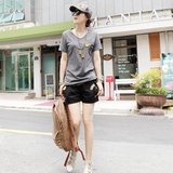 韩国休闲运动套装女夏季套头宽松跑步短袖短裤大码运动服两件套女