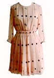 00477 KATE SPADE款女装圆领七分袖波点褶皱真丝布连衣裙