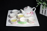 陶瓷茶具8头茶具配茶盘茶具家用茶具水点桃花手绘茶具白瓷器整套