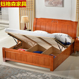 钰格森实木床1.5米双人床1.8米高箱硬板床橡木床特价简约包邮大床