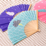 可爱日式折扇  日本女式布面扇子 卡通扇形小扇子 夏季便携折叠扇