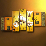 郁金香组合花卉油画 简约现代客厅装饰画卧室挂画 手绘抽象无框画