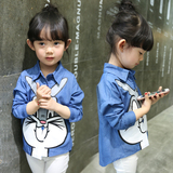女童牛仔衬衣2016春秋季韩版1-3-6岁女宝宝全棉兔八哥中长款衬衫