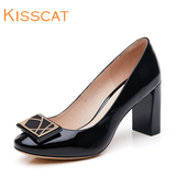 接吻猫新款浅口小圆头正装单鞋kisscat2016年新款粗跟女鞋