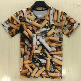 个性休闲短袖T恤创意搞怪衣服潮流男士3D立体逼真烟头印花半袖衫