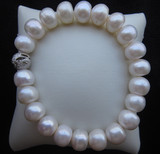淡水珍珠手串 9-10mm扁圆手链 正品白色珍珠手链送妈妈 包邮
