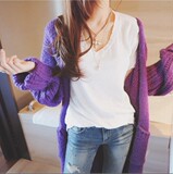2016韩国代购新款中长款秋冬毛衣针织开衫粗针毛线宽松外套女