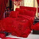 玫瑰七件套 婚庆四件套全棉床上用品家纺大红色套件婚庆多件套