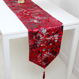 桌旗摇钱树餐长条桌布布艺时尚白色桌垫覆膜大花床旗红色