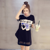 2016夏装新款韩版大码女装宽松显瘦上衣中长款镂空短袖T恤打底衫
