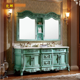 简欧式橡木浴室柜美式实木落地浴室镜柜组合地中海风情洗漱台盆柜