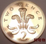 1986年 英国2便士硬币 威尔士王子勋章 英国女王 全新保真 珍稀