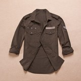 出口韩国品牌外贸尾货 军旅风肩章衬衫 男女士休闲修身款长袖衬衣