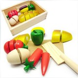木制木盒装磁性水果切切看 木质切切乐过家家切水果玩具