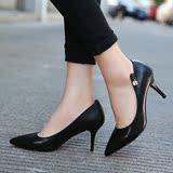 高跟鞋女细跟2016秋季新款尖头性感中跟浅口女鞋韩版黑色工作单鞋