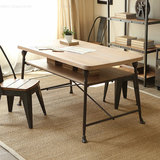 美式金属组装乡村铁艺实木复古怀旧书桌 工作台 餐桌椅茶几咖啡桌