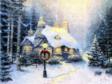精美海报圣诞夜雪景欧美风格装饰画世界名画油画 圣诞小屋13