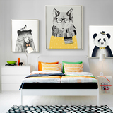 北欧小清新装饰画有框 儿童房客厅卧室现代简约三联挂画熊猫壁画