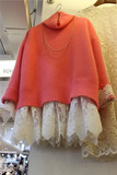韩国东大门代购2015冬装中长款高领蕾丝拼接套头毛衣女长袖针织衫
