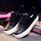 2016春秋新款黑色漆皮面小白鞋松糕跟帆布鞋白色板鞋学生韩版女鞋