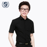韩版中大童男童黑色衬衫短袖薄款夏儿童黑衬衣礼服演出英伦男纯色