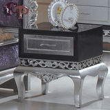 新古典家具手工实木雕刻描银 定制卧室家具后现代实木银黑床头柜