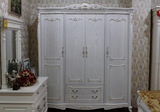 欧式衣柜 韩式开放漆象牙白色实木雕花四门衣柜 田园风格实木衣柜