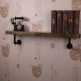 加粗水管墙上置物架美式仿古做旧书架壁挂式实木隔板货架黑胡桃