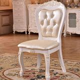 欧式实木餐椅 餐厅餐桌配套皮椅 橡木玫瑰雕花家具椅子描金白色