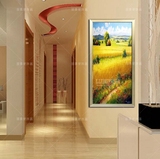 油画客厅装饰画欧式玄关竖版过道走廊壁画酒店手绘田园丰收 风景