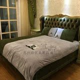 欧式床新古典实木雕花布艺床1.8米双人床婚床做旧公主床美式包邮