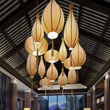 现代新中式布艺吊灯酒店会所大堂组合个性创意造型灯具铁艺鸟笼灯