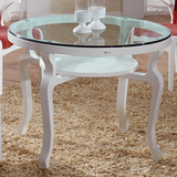 欧式实木烤漆白色洽谈桌小户型圆形双层玻璃餐桌创意时尚咖啡桌子