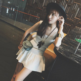 心蓝Grace Li 夏季新品 半身裙 a字高腰针织短裙+方领背心套装