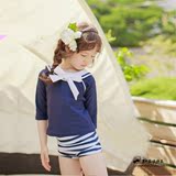 韩国外贸女童分体宝宝可爱海军条纹防晒速干大小童长袖游泳衣装女