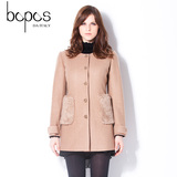 bopos2015冬新款糖果色羊毛长袖大衣修身毛呢中长款加厚外套女 免