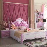 欧式儿童床单人公主床女孩1.5米1.2粉色气动高箱床家具软包靠背