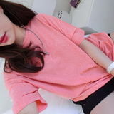 夏韩版基础款百搭光板T恤女纯色圆领宽松打底棉短袖黑白灰橘粉色