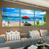 客厅装饰画沙发背景壁画水晶无框挂画海景墙画海边风景大海三联画