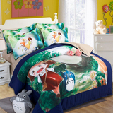龙猫卡通印花四件套1.8m床儿童单人床上用品床单被套罩床笠三件套