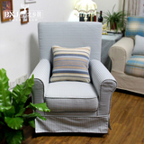 地中海宜家简约格子布艺老虎椅 单人沙发休闲椅实木沙发 成都家具
