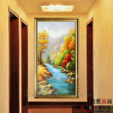 风景纯手绘油画欧式客厅有框装饰画手工山水聚宝盆竖幅挂画