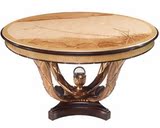 欧式实木彩绘餐桌新古典大户型一桌六椅组合时尚复古圆餐台桌定制