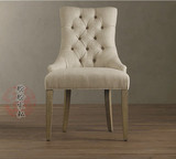 欧式实木椅美式棉麻布艺拉扣软包椅餐椅单人梳妆椅客厅卧室休闲椅