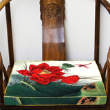 中式现代荷花红木沙发坐垫飘窗垫高密度海绵加厚椅垫定做布艺