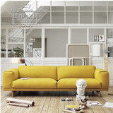 热销田园现代北欧客厅实木设计师首选款黄色客厅布艺小户型沙发
